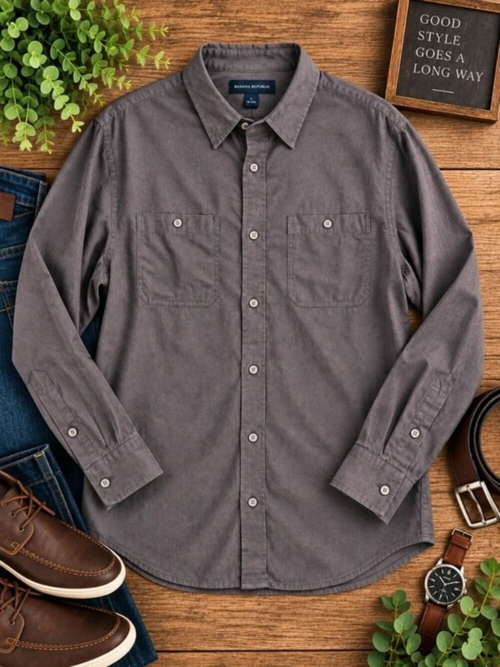 Banana Republic Men’s Long Sleeve Button Down Shirt Brown Size L 16-16.5